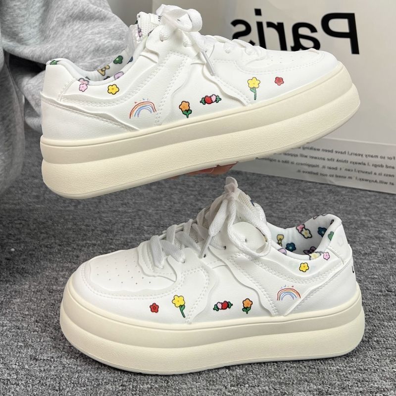 Fashion Whit Women's Shoes Round Toe Kawaii High On Platform Graffiti Ladies Footwear Original Sale Designer Luxury Stylish Cotton Offer