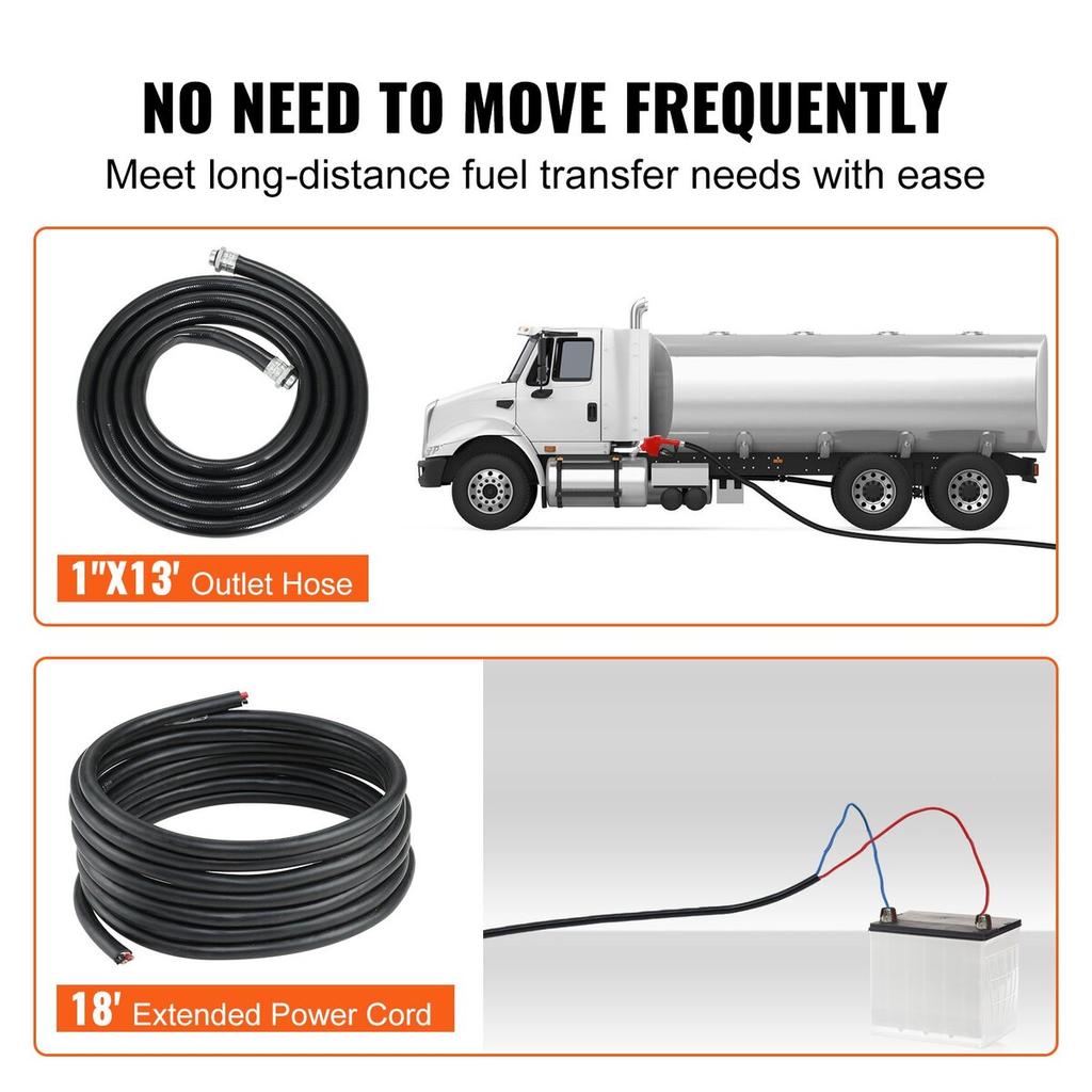 Fuel Transfer Pump, 12V DC 20 GPM 1/4 HP, Gasoline Extractor Pump with Automatic Nozzle, Discharge Hose & Suction Pipe for Gasoline, Diesel, Kerosene,