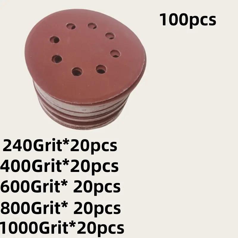

100Pcs 5inch round sandpaper, 8-hole sandpaper, suitable for track sander, durable! Frosted surface for smooth polishing