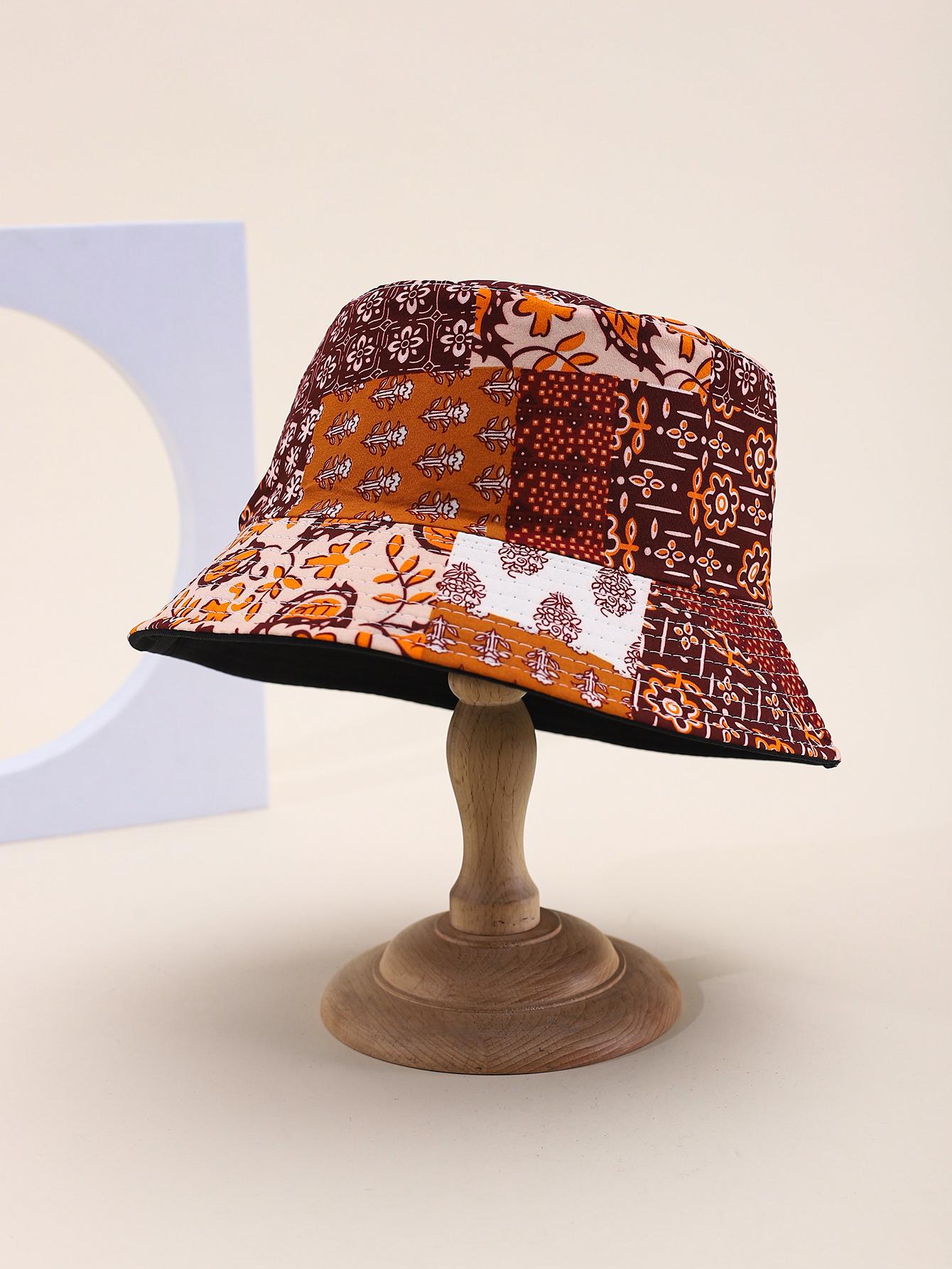

Women s Foldable Bucket Hat Spring Summer Sunshade Flower Leaf Pattern Wide Brim Vintage Hip Hop Flat Top Casual 56-58CM