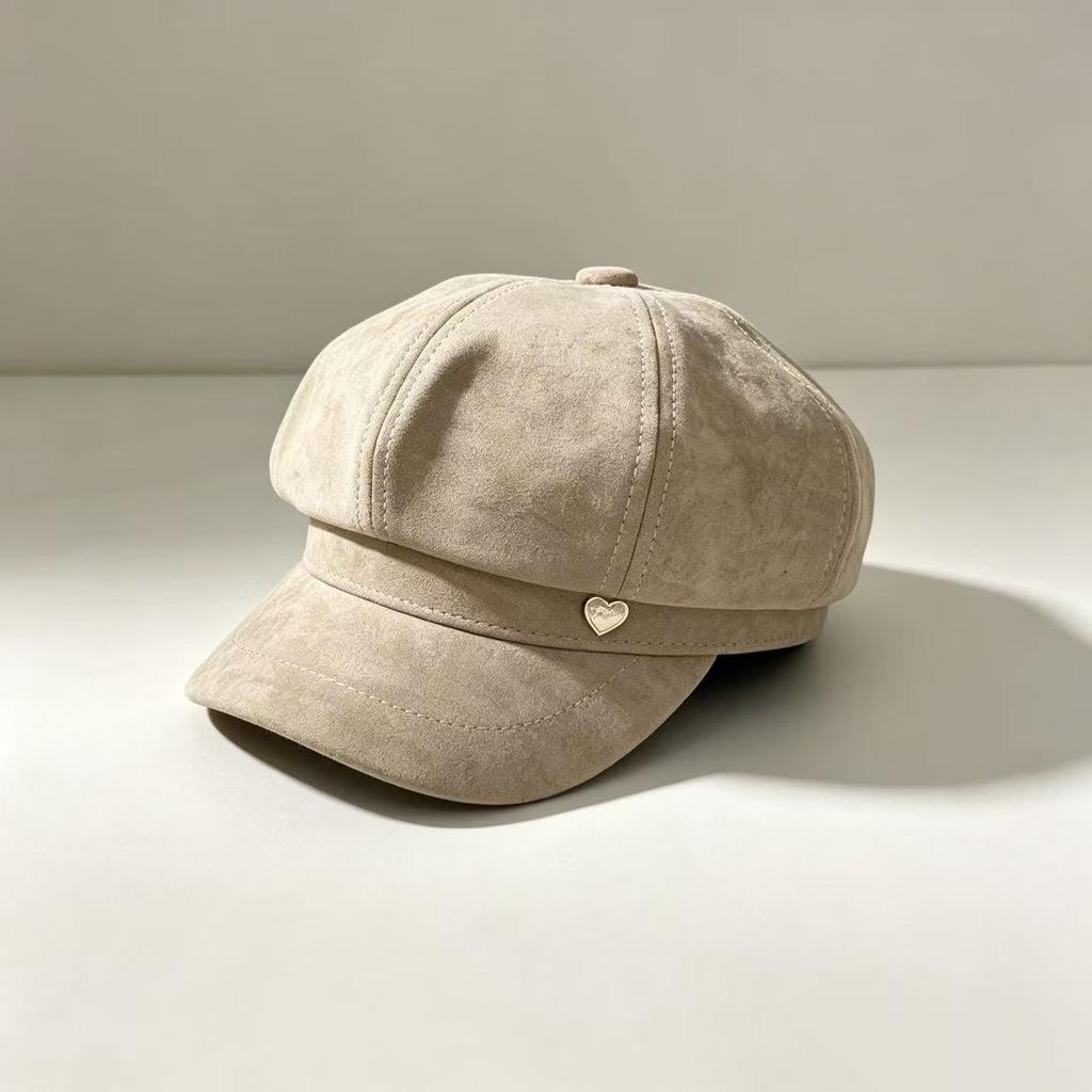 Retro metal bow Bere octagonal hat female autumn and winter face small short brim newsboy hat temperament versatile painter hat