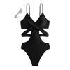 New European and American sexy fashion one-piece lace-up cross-gathering women's one-piece swimsuit