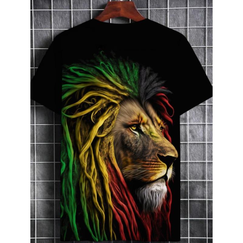 Herren Reggae Löwe 3D Gedrucktes T-Shirt Lässig Kurzarm Rundhals Oberteil Buntes Rasta Tierkönig Grafik T-Shirt Hip Hop Stil Streetwear Modebekleidung