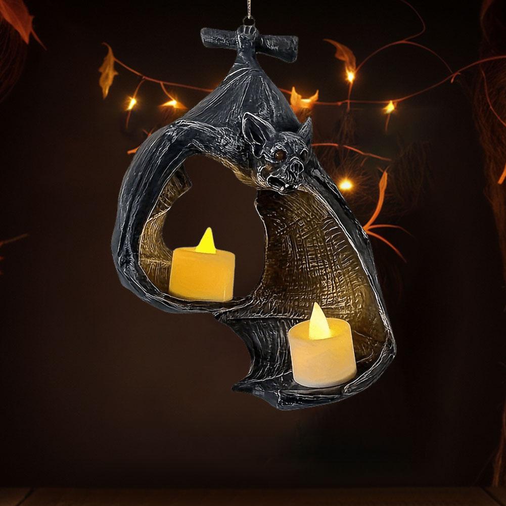Bat Wall Tealight Holder Garden Hanging Candlestick Light Halloween Candlestick Bat Statue Garden Home Halloween Decoration New