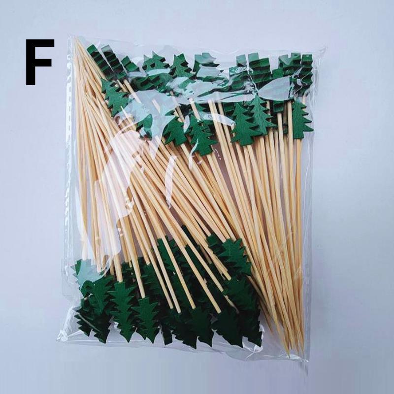 100Pcs Christmas Disposable Bamboo Skewers Food Picks Fruit Fork Christmas Party Cake Dessert Salad Sticks Toothpick Skewer