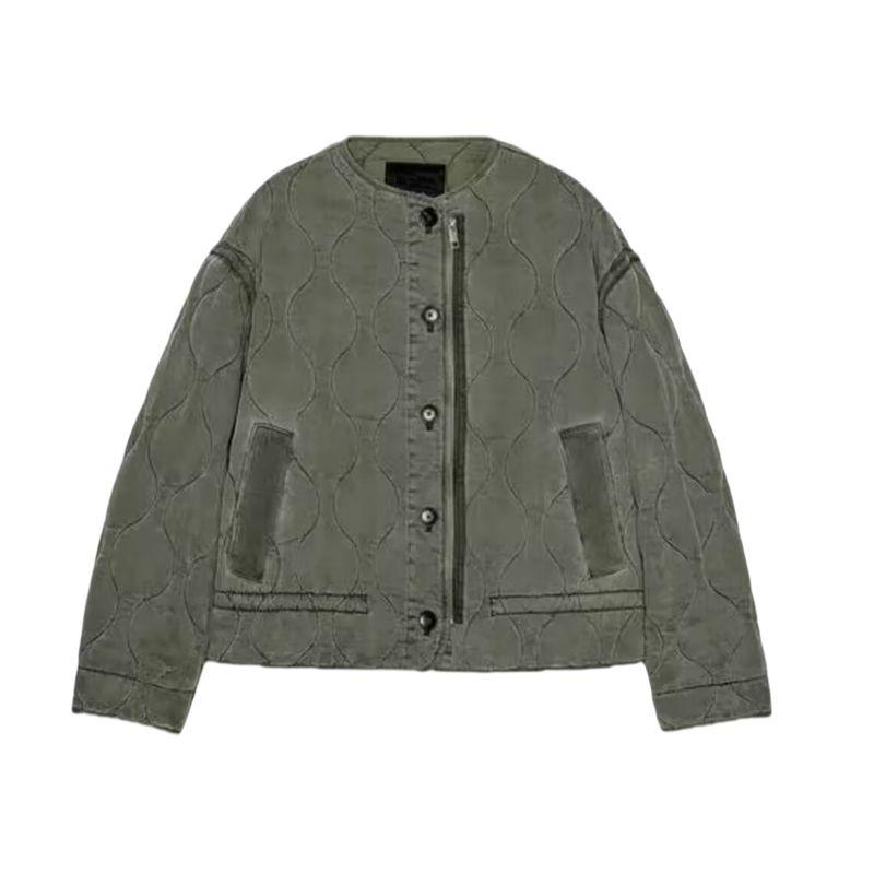 Summer New Women clothes Lyocell Blended Long sleeve Half-high Collar Short down jacket Jacket 4088043