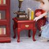 1:12 Scale Miniature European-Style Red Wood Bedside Storage Cabinet