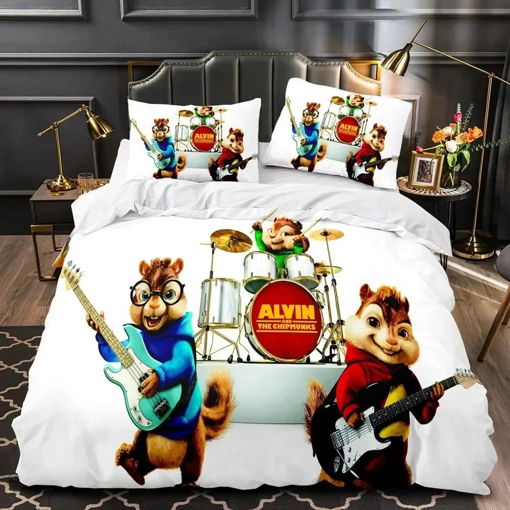 3D Printed Cartoon Chipmunks Alvin Bedding Set Duvet Cover Bed Set Quilt Cover Pillowcase Comforter King Queen Size Boys Adult