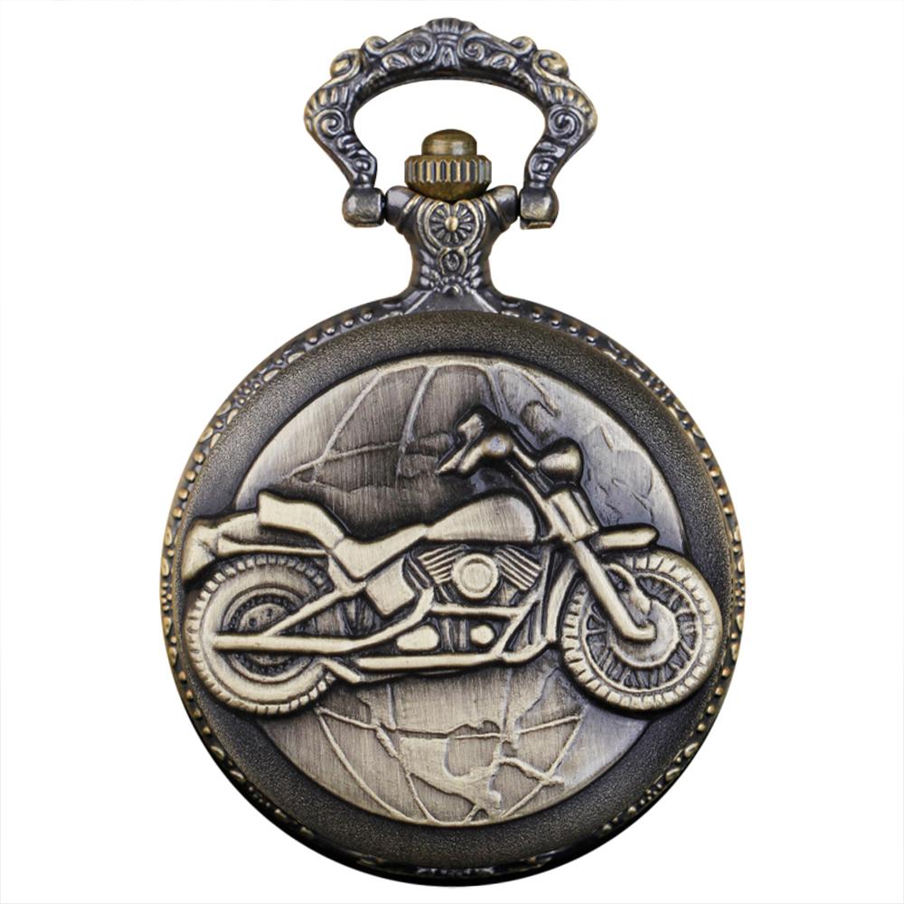 10pcs/lot Brown Popular Men's Round Quartz Cool Vintage Pocket Watch Motorcycle Design Car Birthday Gift