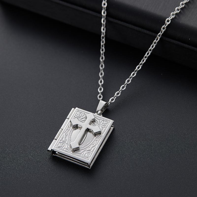 

Винтажное готическое ожерелье с подвеской в виде креста и книги для женщин, креативная персонализация, открывающаяся фоторамка, циркон, романтический подарок