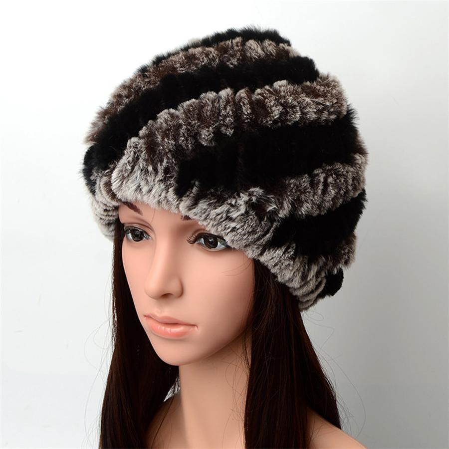New Knitted Rabbit Fur Spiral Hat for Elderly Women Winter Thick Warm Pineapple Hat