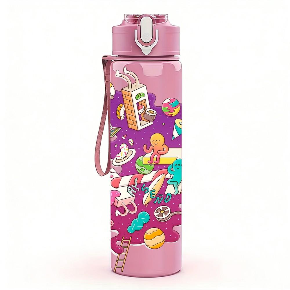 1PC Multi Twist Abstract Graffiti Art 750ml Color Plastic Sports Water Bottle Leakproof Flip Straw Lid Suitable for Sports Office Home Use