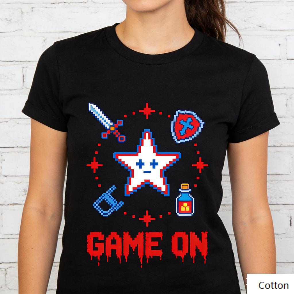 Adventure Hero Gear Pixel Art Print Pure Cotton TShirt Unisex Gaming Street Style Oversized Top