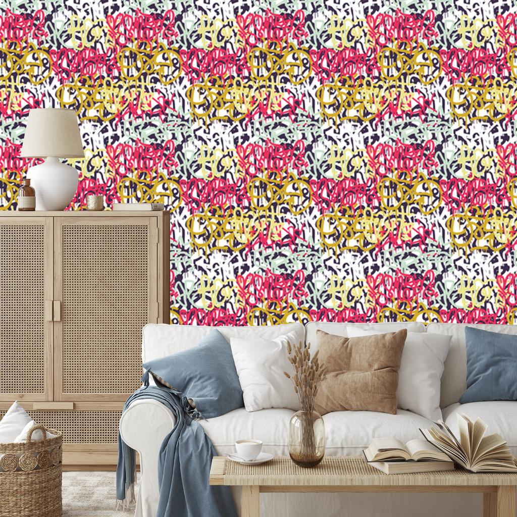 Graffiti wallpaper in various colors for living room and bedroom 50x1000