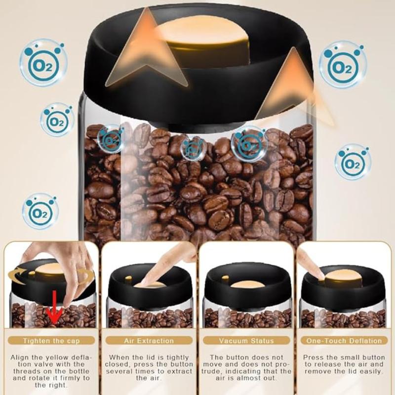 Vacuum Coffee Canisters with Airtight Lids for Coffee, Borosilicate Glass Mason Jars Vacuum Sealer Kit for Tea, Beans,Sugar