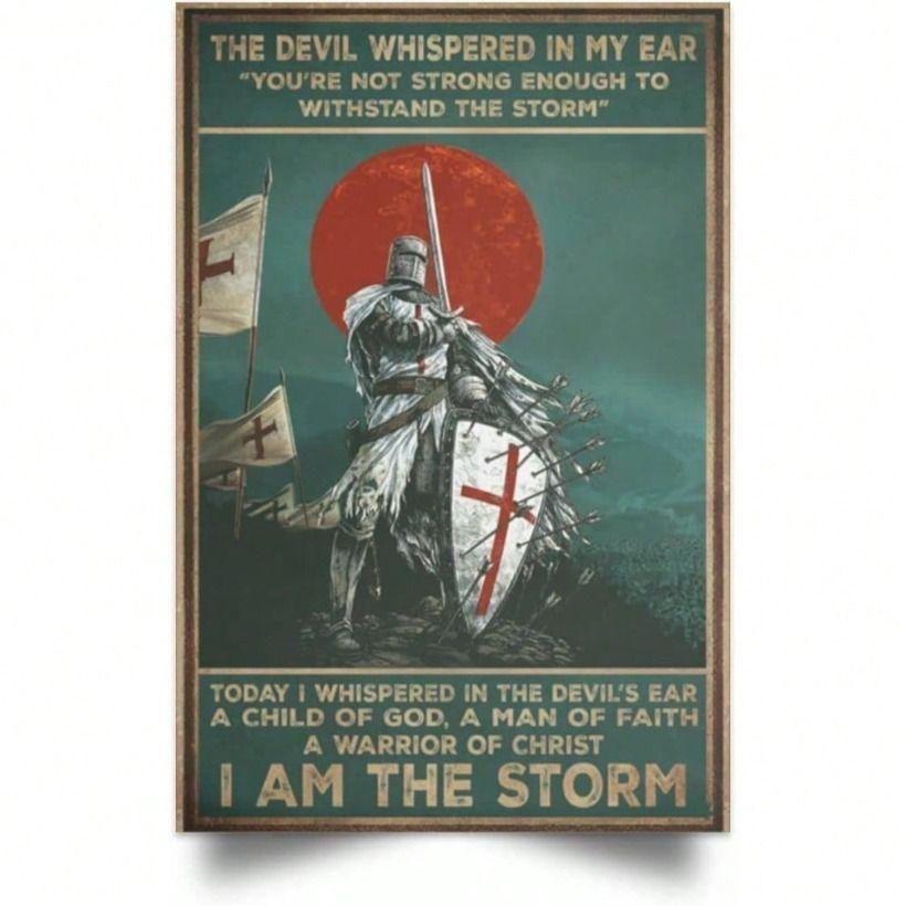 

Vintage Metal Tin Sign Templar Knight Whispered Devil Wall Decor for Home Pub Bar