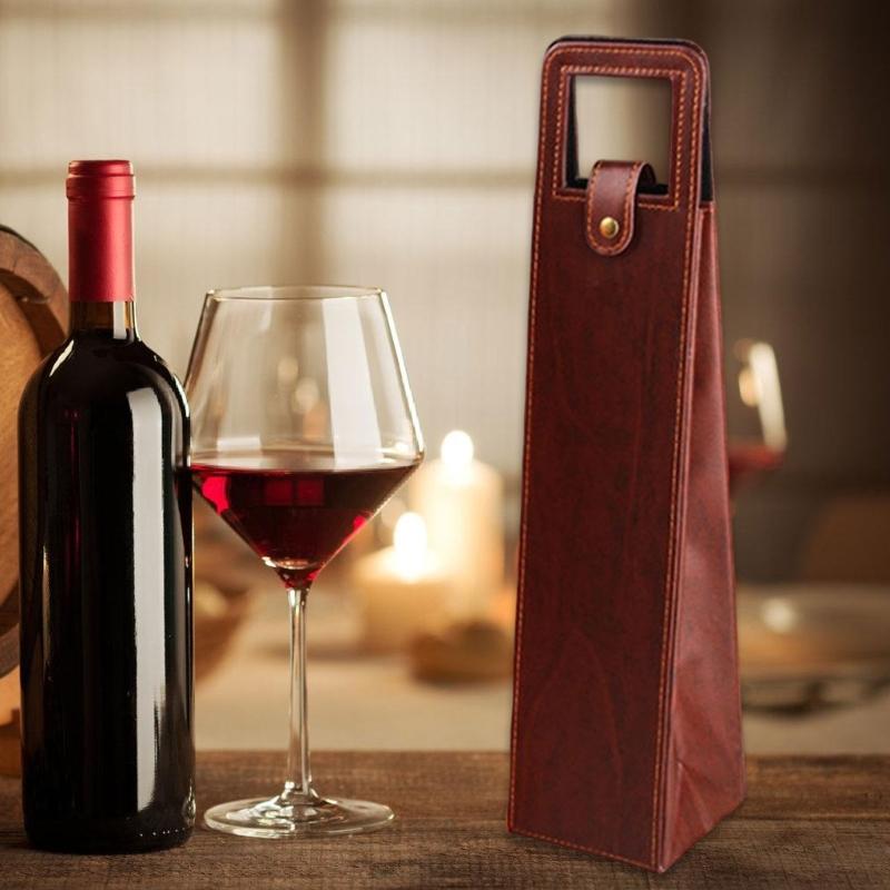 Set of 2 Leather Wine Bottle Carrying Case Foldable Champagne Holder for Safe Transport Elegant Wine Storage Organizers
