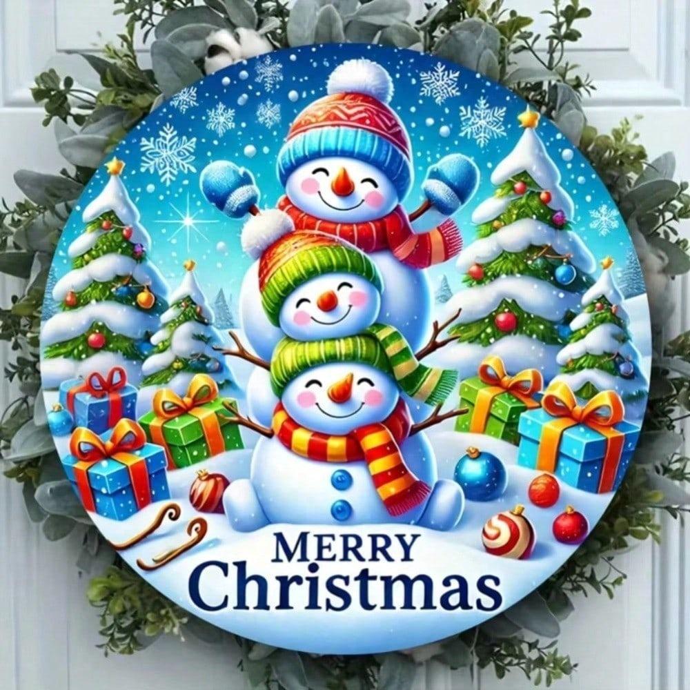 Vintage Snowman Family Metal Sign 8x8 Inch Christmas Wall Decor Home Bar Cafe Indoor Outdoor