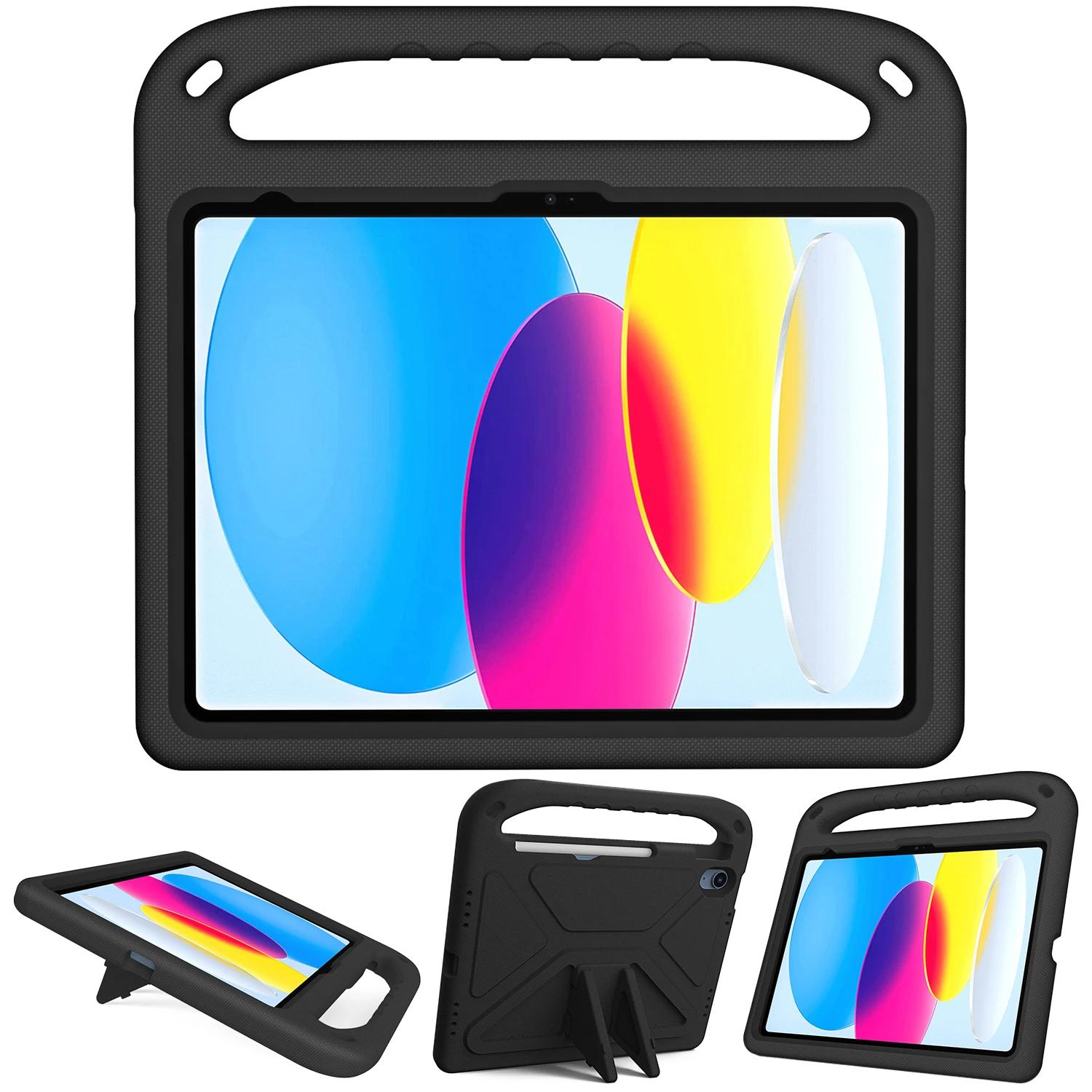 EVA Tablethoes voor iPad 11e Generatie A16 10e 9e 8e 7e 10.2 Pro 11 Air 11 13 M3 Mini 7 6 5 4 3 Standaard Schokbestendig Kinderhoes iPad mini 6 7 zwart