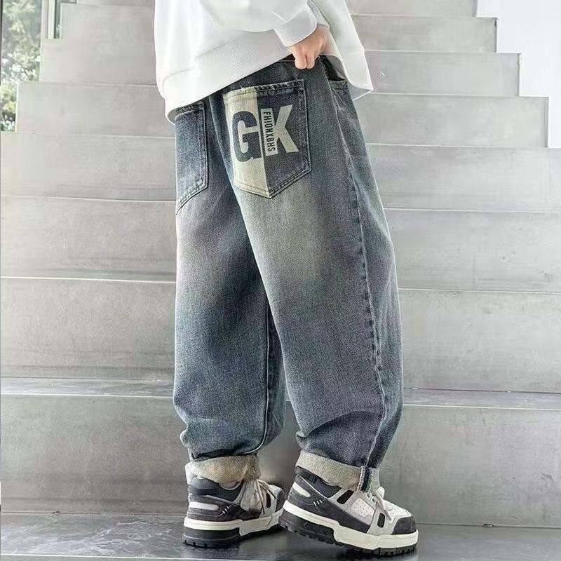 

Boys Jeans Spring Clothes Spring Ruffian Handsome Style Little Boy Straight Pants Spring and Autumn Children s Pants 110cm