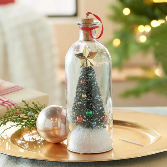 Christmas Tree Message in A Bottle Recordable Voice Message Ornament with Cork Holiday Greeting Glass Bottle with Snowy Scene Festive Gift