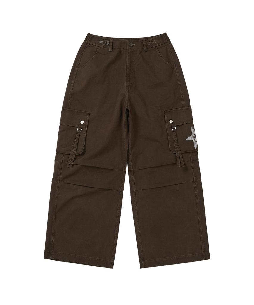 Aejeuyua Cargo Flap Cotton Pants Brown