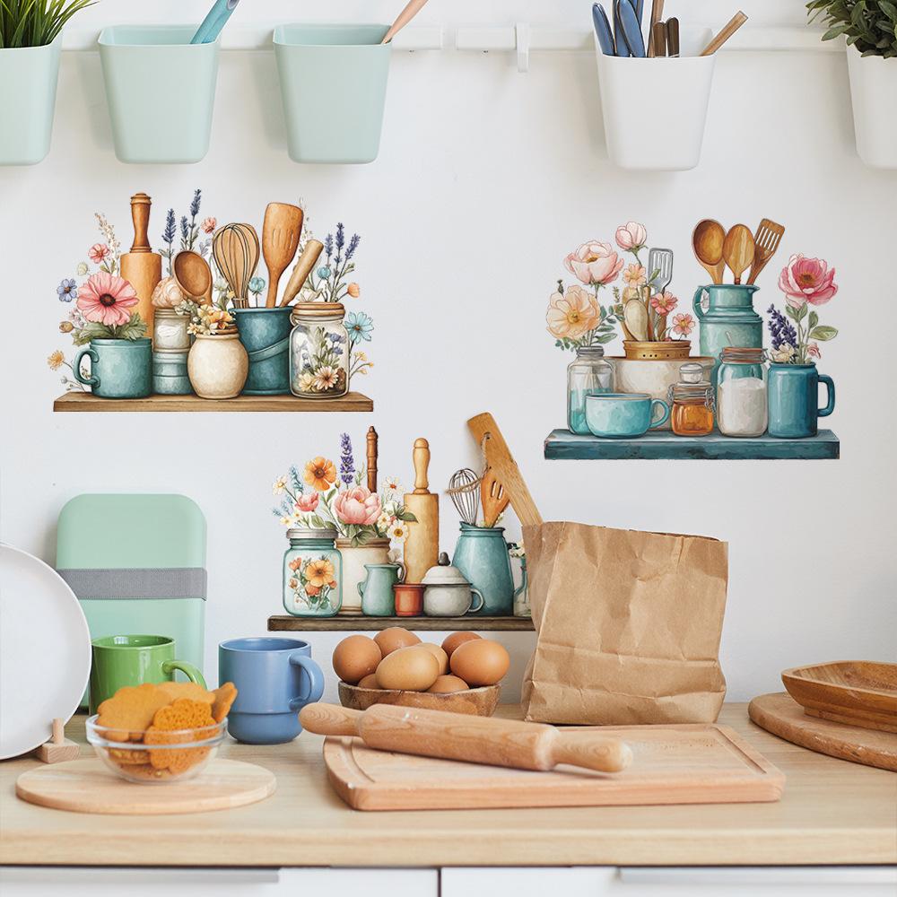 Painted Kitchenware, Vases, Shelves, Kitchen and Dining Room Background, Wall Decoration and Beautification Stickers