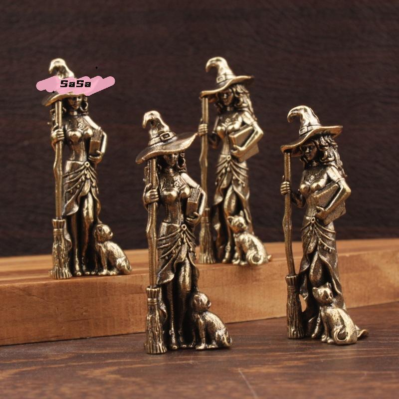 S-1Pc Retro Beautiful Wizard Characters Figurines Brass Magic Small Statue Desktop Decoration Crafts Home Ornament