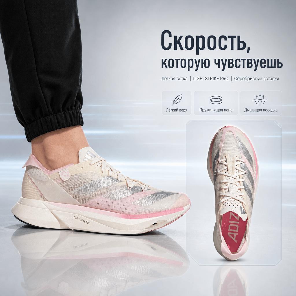 adidas Adizero Adios Pro 3 Sakura Men Sneakers Cream Chalk-White Silver-Metallic IG6440