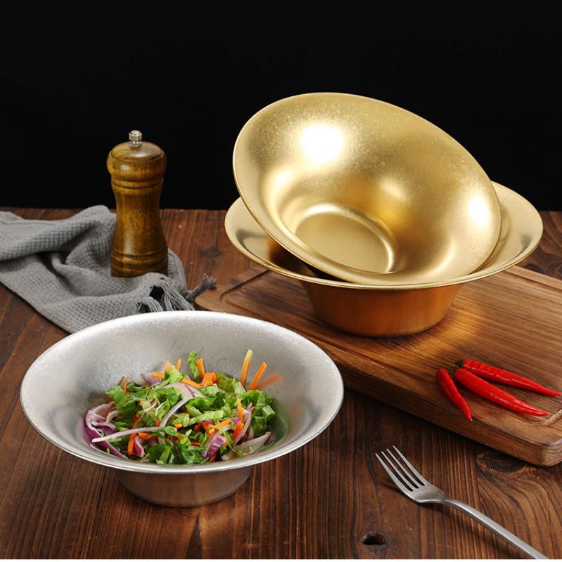 Korean Retro Style Stainless Steel Gold and Silver Salad Bowl Spaghetti Plate Household Restaurant Kitchen Accessories Tableware