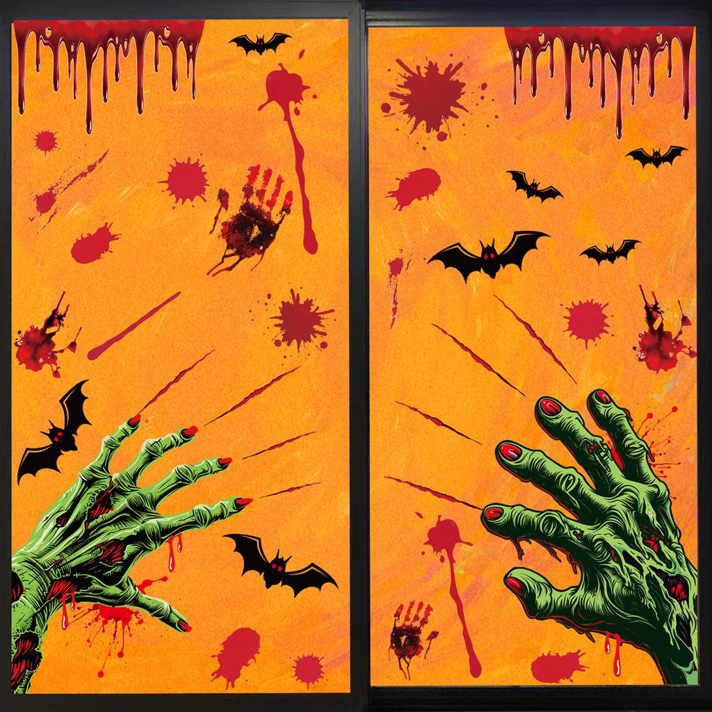 Halloween Decoration Blood Handprint Pumpkin Stickers Halloween Shopping Mall Window Scene Decoration Ghost Hand Spider Stickers