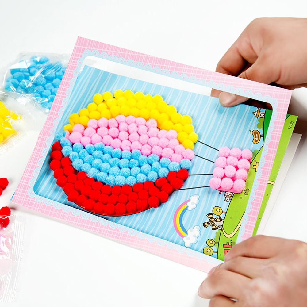 Creative DIY  Kids Plush Ball Painting Stickers Children Educational Handmade Material Cartoon Puzzles Crafts Toys
