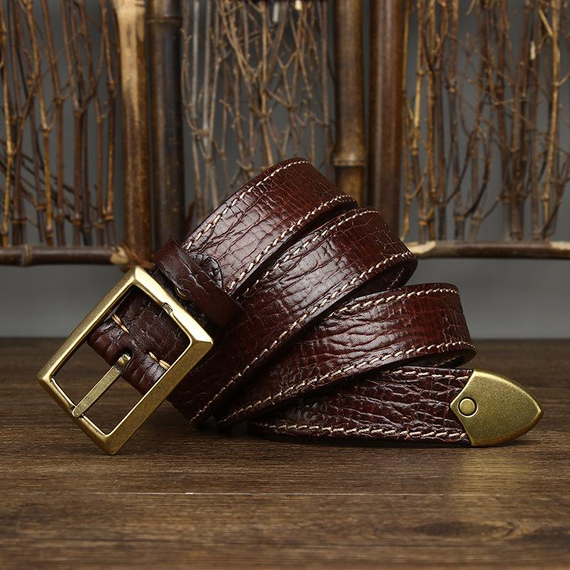 3.3CM Mens Belts Luxury Retro Super Thick Genuine Leather Belt Ceinture Designer Brass Belt Buckle Men's Belt for Jeans