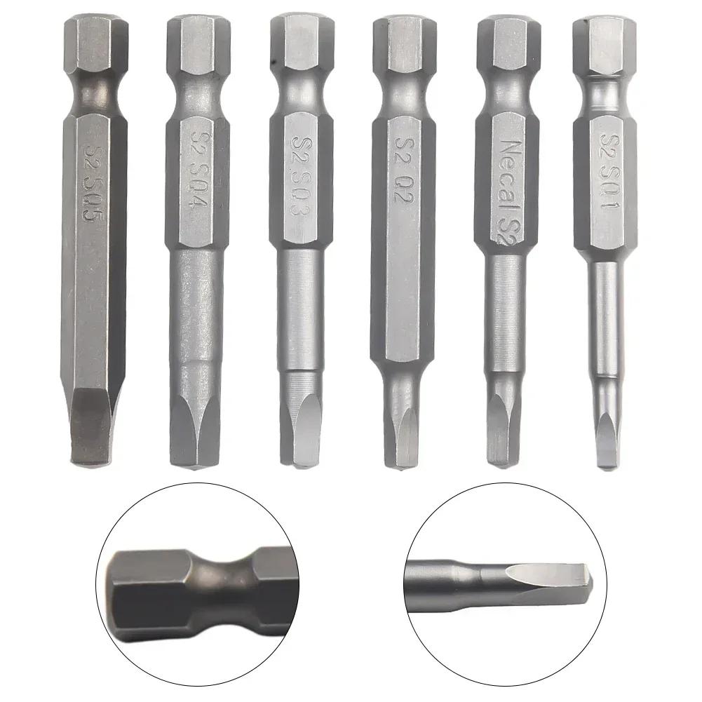6pcs 50mm SQ1-SQ5 Magnetic Screwdriver Bits Square Head Hex Shank For Electric Drill Driver Repairing Tools Accessories