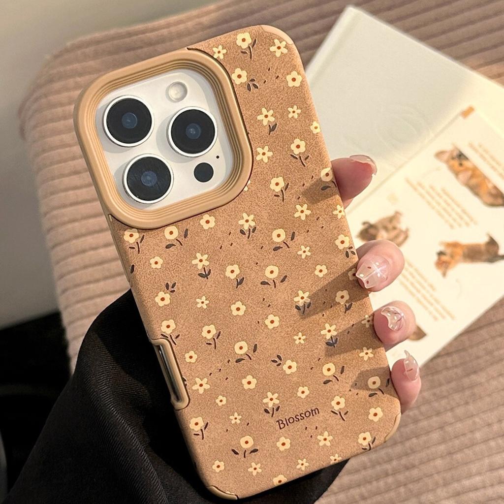 Small Niche Simple Brown Background Full Screen Floral for Apple 17 Autumn and Winter Mobile Phone Case 15 Protective Cover 1413 Female Case