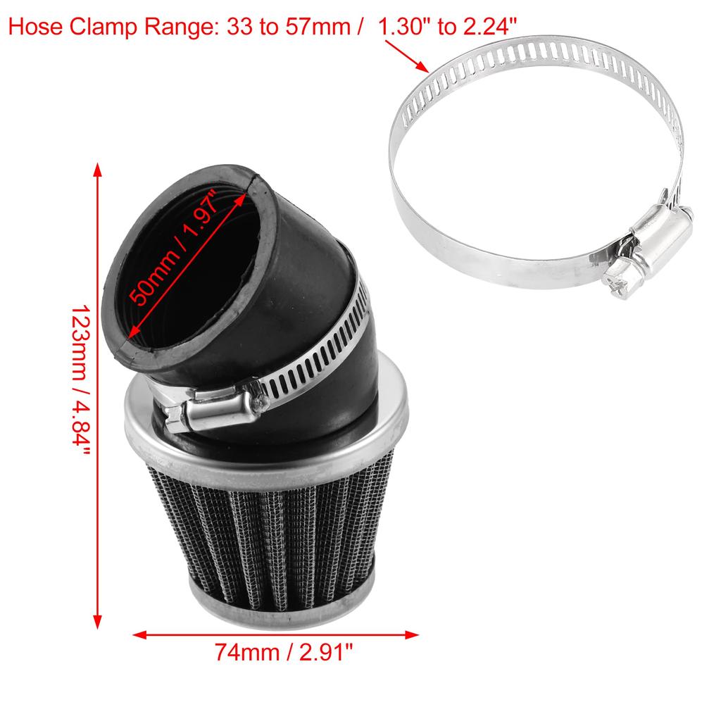 uxcell Universal 50mm Elbow Conical Motorcycle Air Filter Replacement Round Taper Silver Tone
