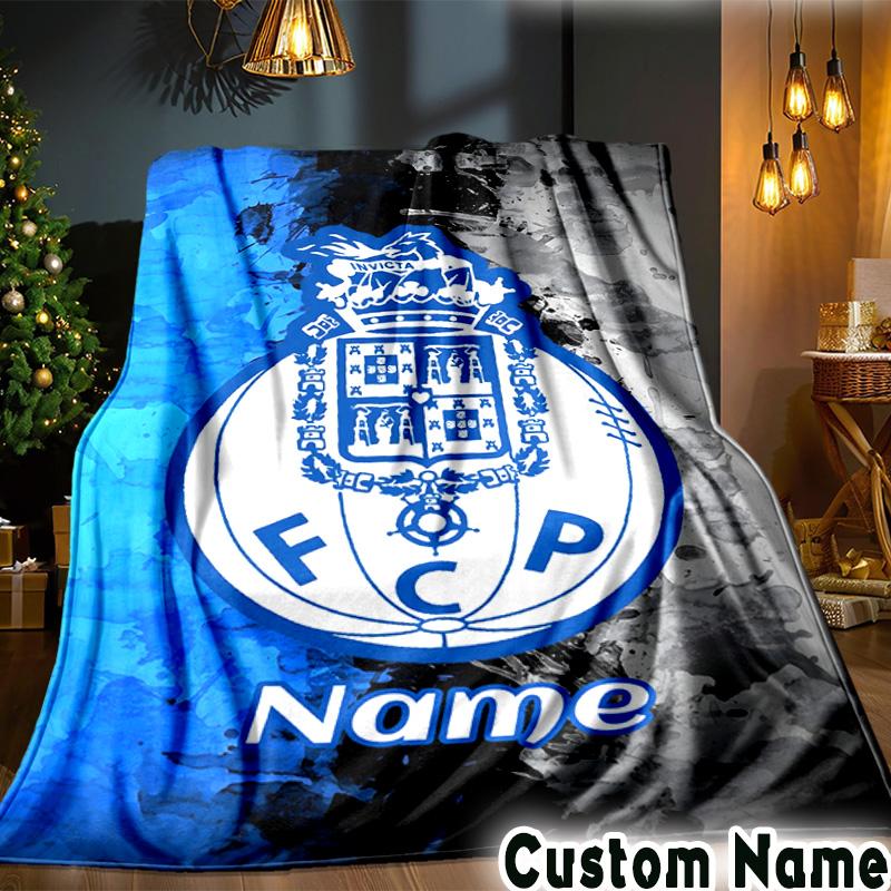 Custom Name FC Porto Crest Emblem Throws Blanket Flannel Blankets for Couch Bed Gifts for Men Women Picnic Blanket Christmas Fan Gifts