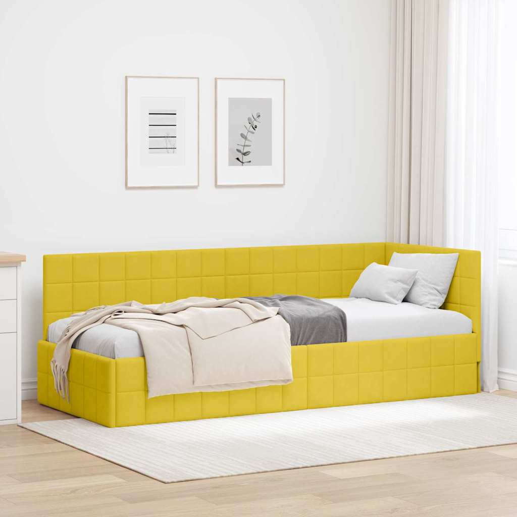Corner Bed Frame with Headboard Yellow 80 Cm X 200 Cm Velvet