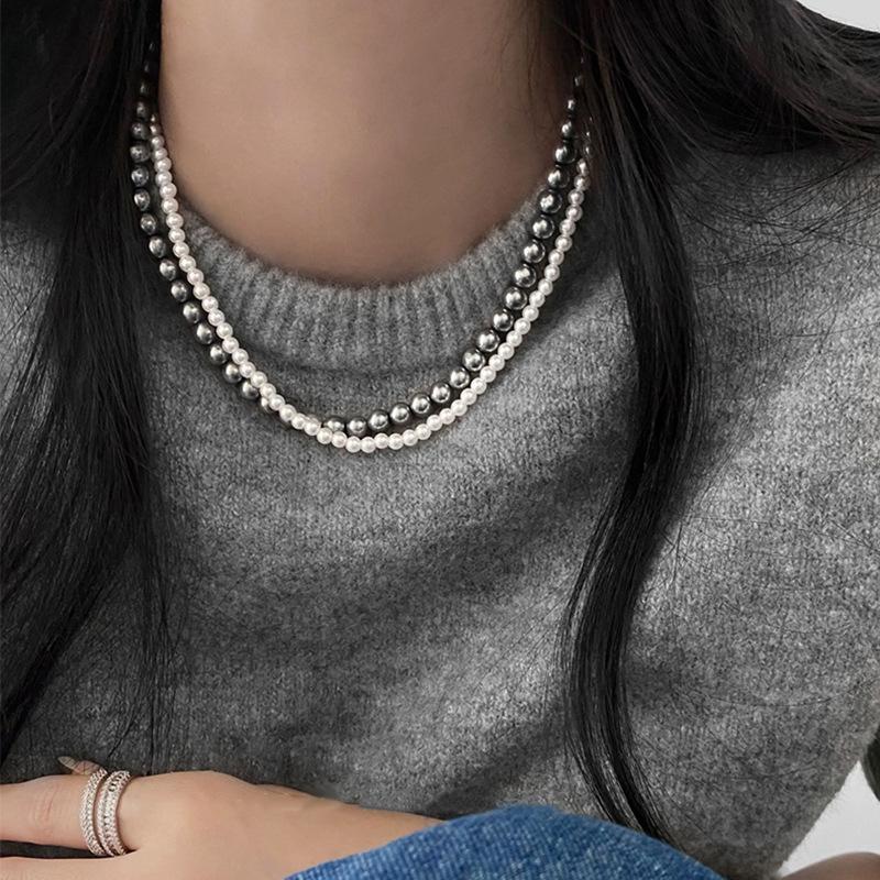 Bead White Pearl Necklace French Retro Elegant Temperament Double Layer Sweater Chain Fashion Temperament High Sense Necklace