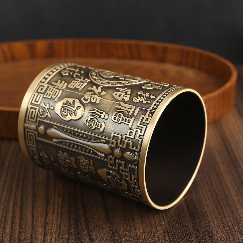 Brass Fine Carving Baifu Pen Holder Office Creative Desktop Pure Copper Ornament Study Metal Handicrafts Bronze Ware