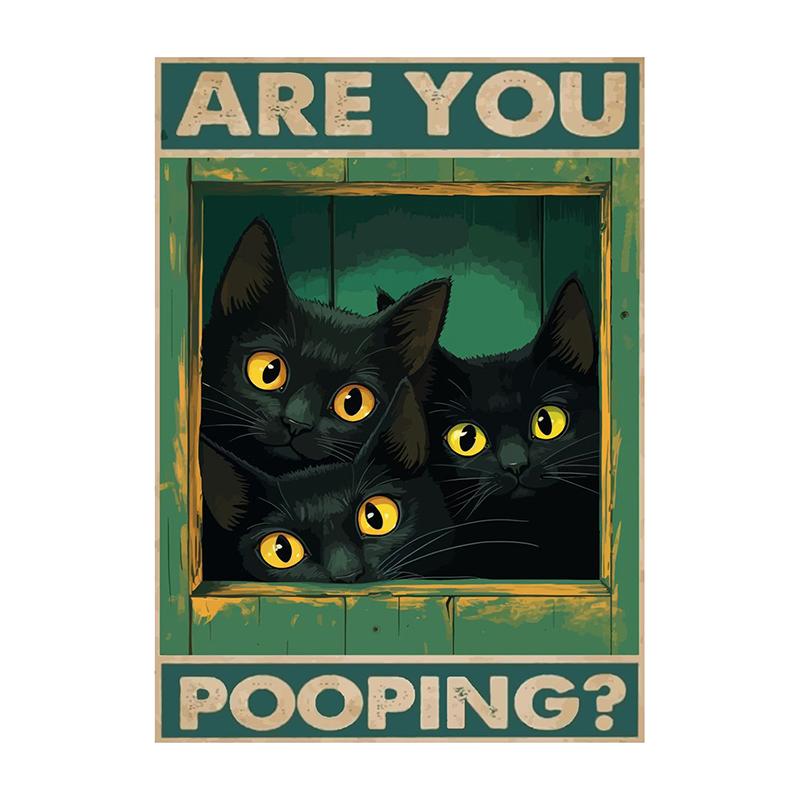 Are You Pooping Posters Bathroom Funny Bathroom Sign Canvas Painting Cute Black Cat Print Wall Art Picture Toilet Decoration