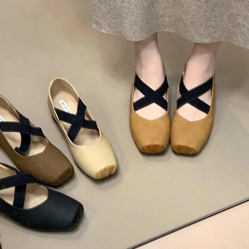 Chaussures de ballet rétro niche à brides croisées 2025 automne nouveau talon compensé intérieur bout carré décolleté Mary Jane chaussures simples femmes