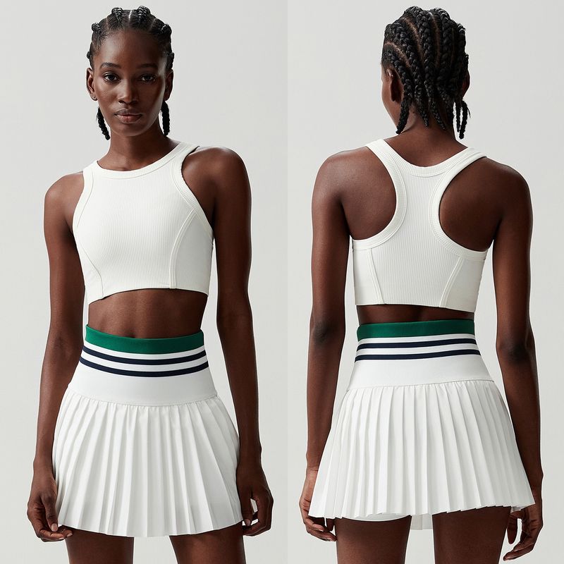 Sports Fitness Yoga Wear Suit Female Exposure-Proof Skirt Pocket Tennis Skirt Quick-Drying Shockproof Beauty Back Exercise Bra
