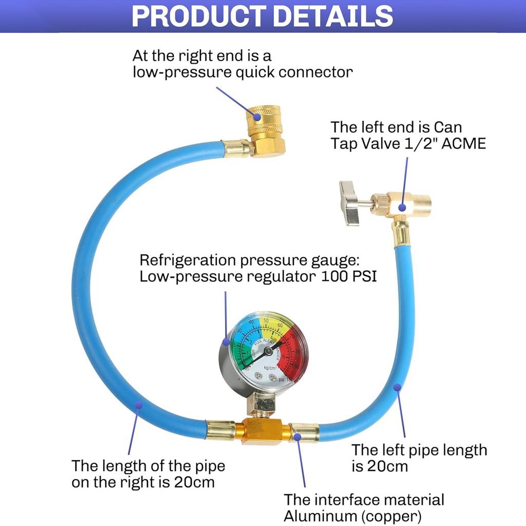 R134A Air Conditioner Gas Cooler with Measuring Gauge Car Refrigerant Charging Pipe AC Recharge Hose for Car Automobile