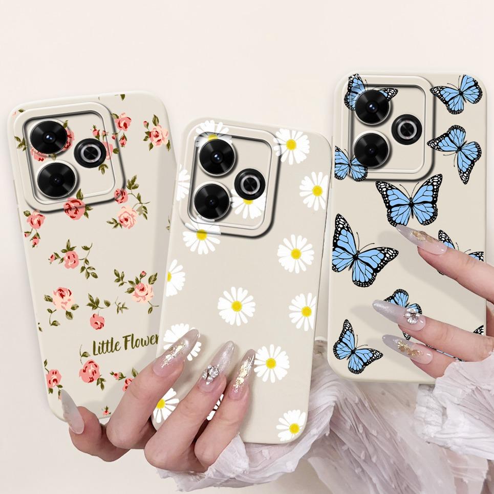 For Xiaomi Redmi 13 4G 5G Back Cover On Redmi13 5G Coque Funda Flower Butterfly Women Fashion Phone Case Liquid Silicone Shell
