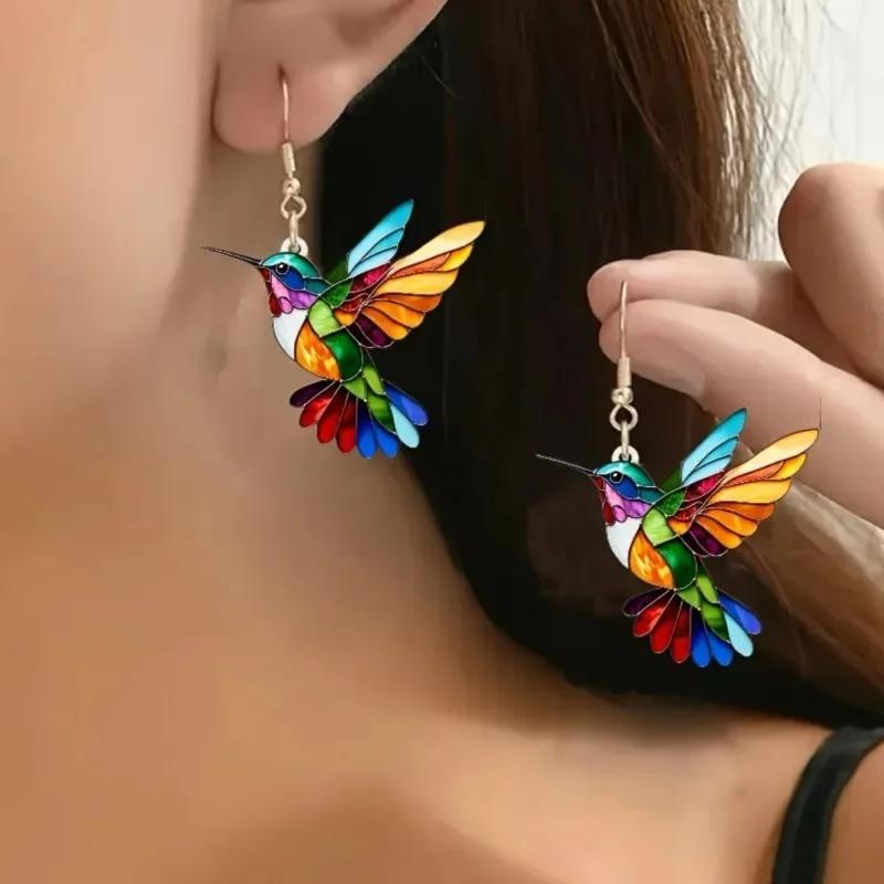 1PC Hummingbird Acrylic Colorful Bird Shape Fashion Necklace for Women Girls Neck Charms Spring Summer Jewelry  Party Gifts