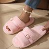 Cozy Furry Slippers for Women, Refined Golden Buckle for Strap Adjustment, Thick Warm Plush Slippers