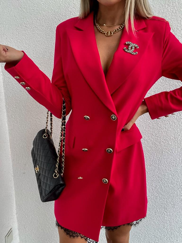 

Кружевной костюм в европейском и американском стиле, двубортный, средней длины Medium красный