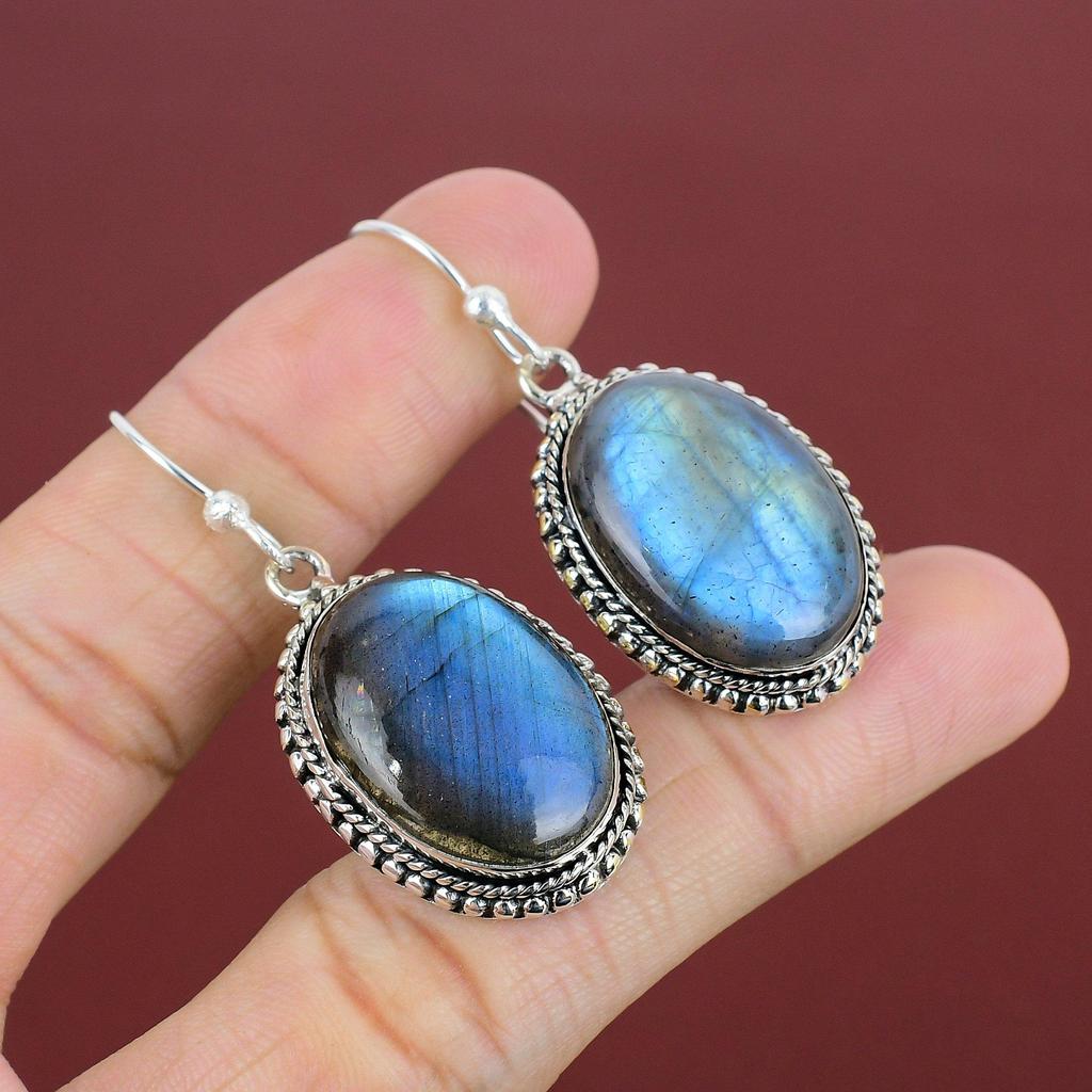 Labradorite Gemstone Earring 925 Sterling Silver Earring Vintage Design Earring Natural Labradorite Jewelry Handmade Earring Gifts For Women