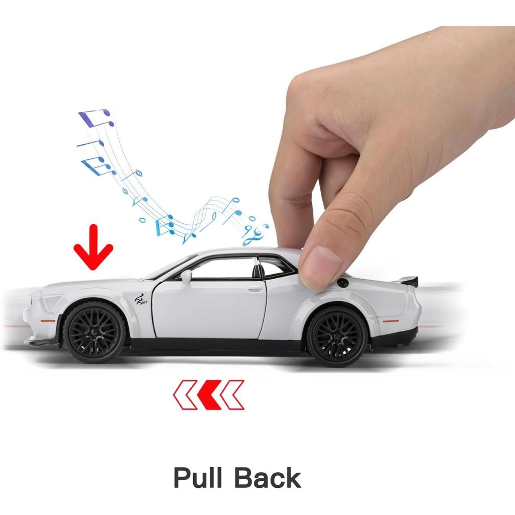 Maßstab 1/32 Dodge Hellcat Challenger Diecast Metall Rückzug Modellauto Hellcat mit Sound und Licht Hellcat Auto Spielzeug Geschenke für Kinder ab 3 Jahren